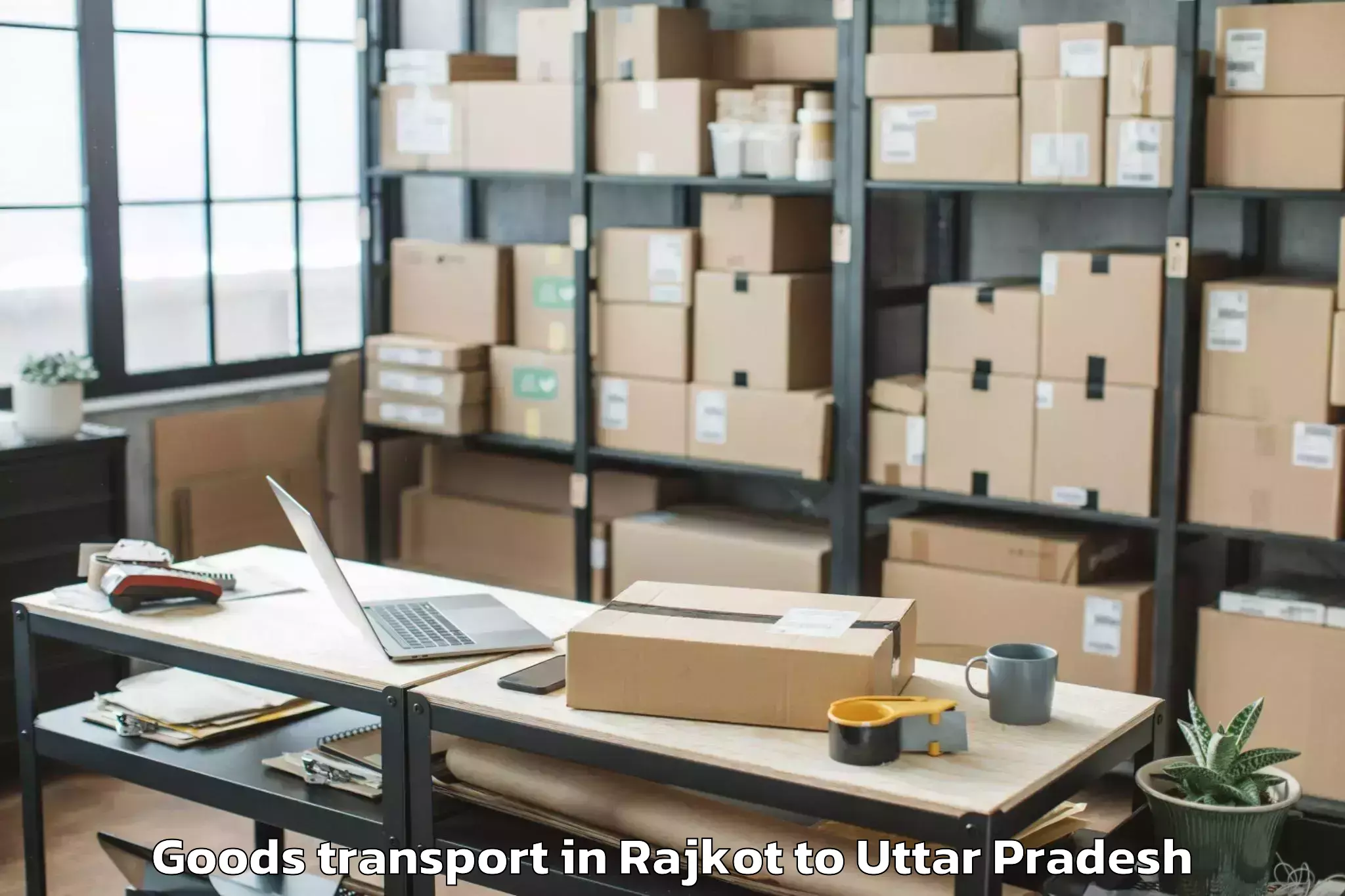 Professional Rajkot to Fun Republic Mall Lucknow Goods Transport